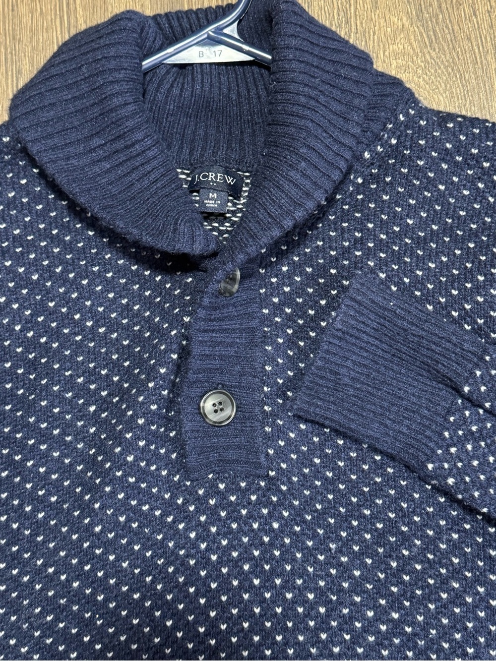 J Crew Mens Birds Eye Print Shawl Collar Sweater M Fisherman Academia Old Money